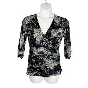 Vintage Worthington Top Womens Large Mesh Babydoll Paisley Y2K Faux Wrap